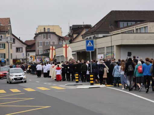 BS5A4955-web-min Rosenkranzprozessionsteilnehmer ziehen durch die Straßen von Einsiedeln